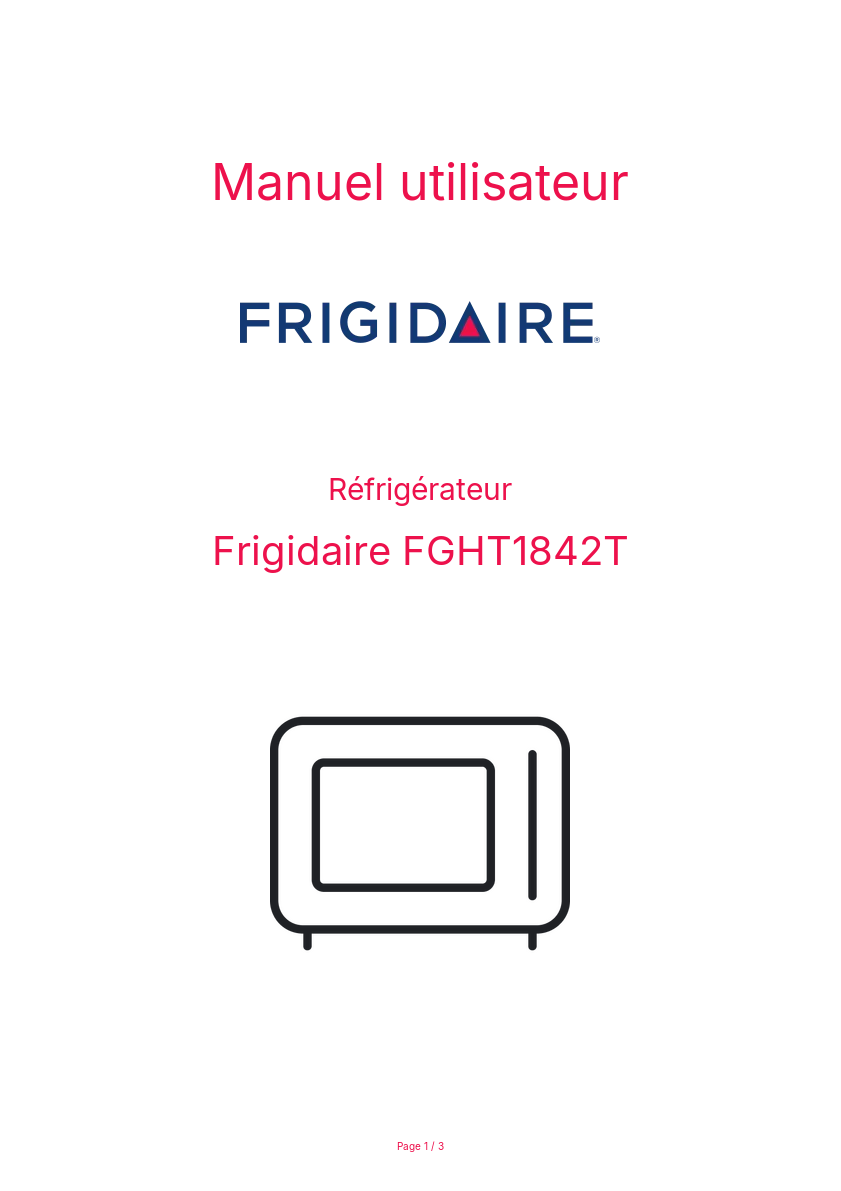 Page n°1 - Manuel utilisateur Frigidaire FGHT1842T