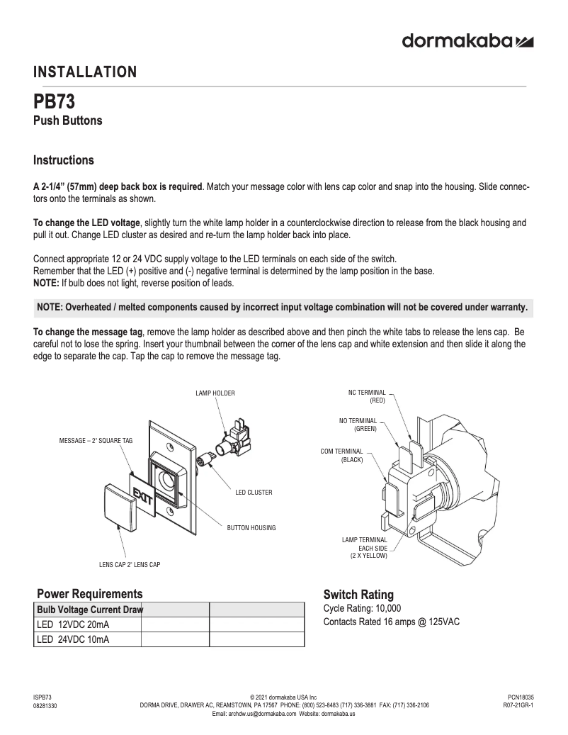 Page n°1 - Manuel utilisateur Dormakaba PB73