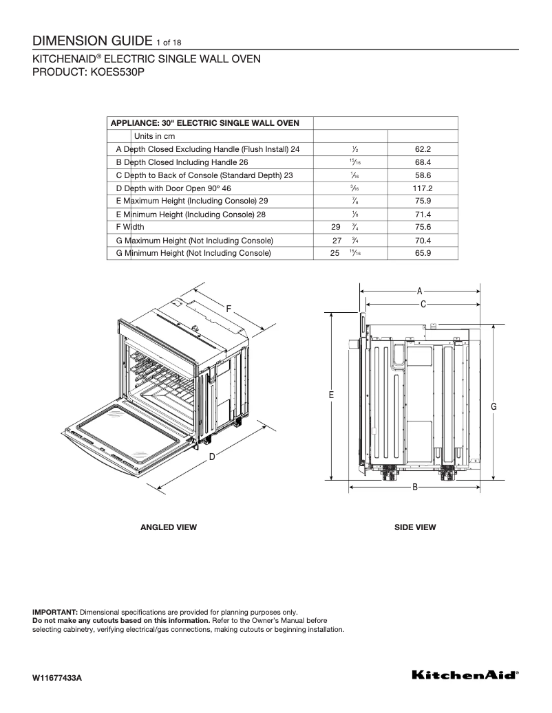 Page 1 de la notice Fiche technique KitchenAid KOES530PPS