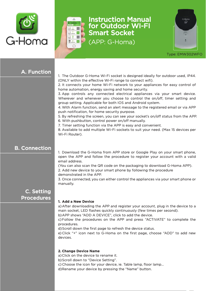 Page 1 de la notice Manuel utilisateur G-Homa EMW302WFO1