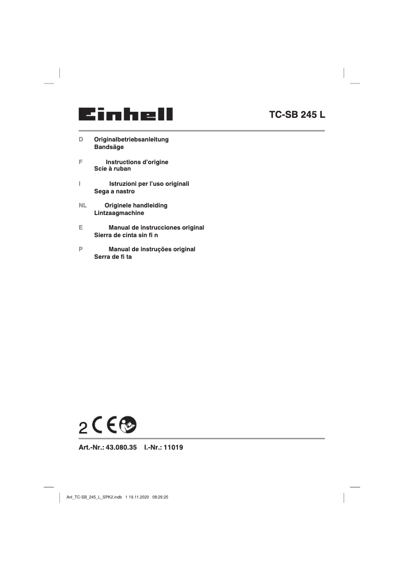 Page 1 de la notice Manuel utilisateur Einhell TC-SB 245 L