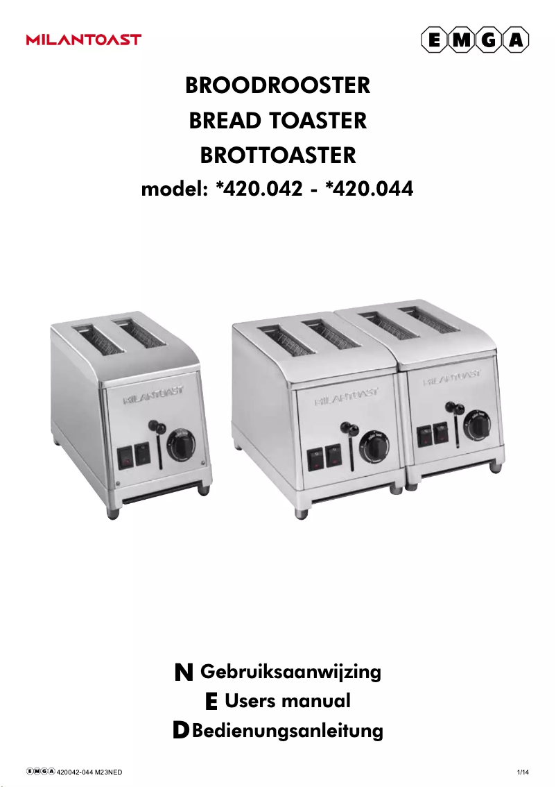 Page n°1 - Manuel utilisateur MilanToast 420042