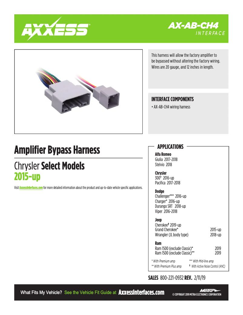 Page 1 de la notice Fiche technique AXESS AX-AB-CH4
