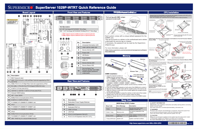 Page 1 de la notice Guide de démarrage rapide Supermicro SuperServer 1029P-WTRT