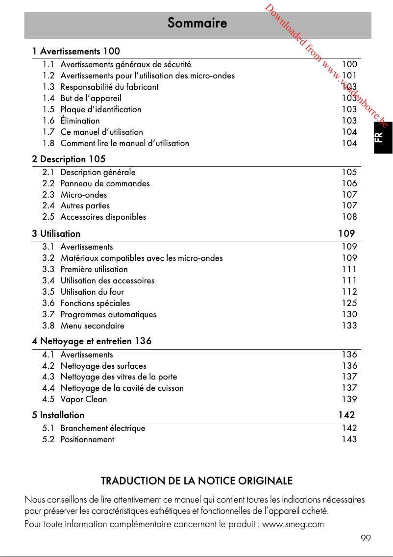 Page 1 de la notice Manuel utilisateur Smeg SF4102MCN