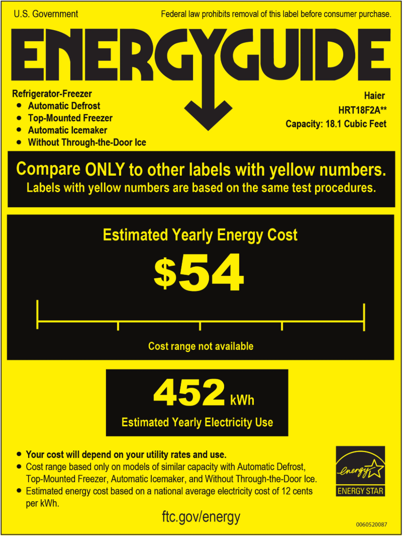 Page n°1 - Label énergétique Haier HRT18F2APE