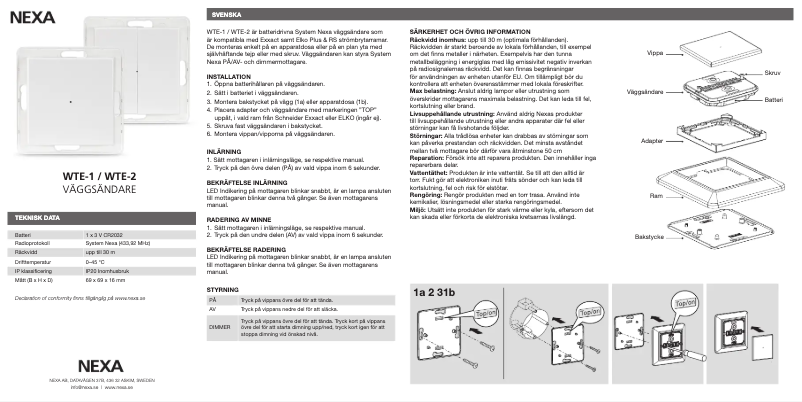 Page 1 de la notice Manuel utilisateur Nexa WTE-1