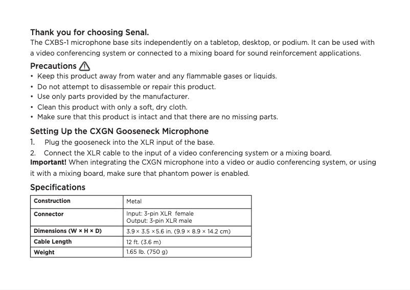 Page 1 de la notice Manuel utilisateur Senal CXBS-1