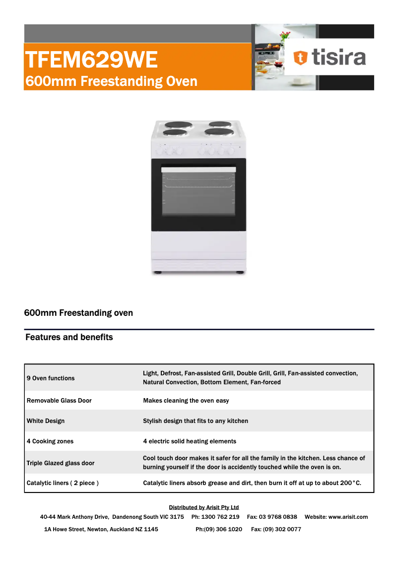 Page 1 de la notice Fiche technique Tisira TFEM629WE