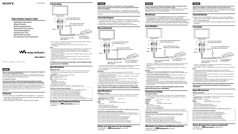 Page n°1 - Manuel utilisateur Sony WMC-NWV10