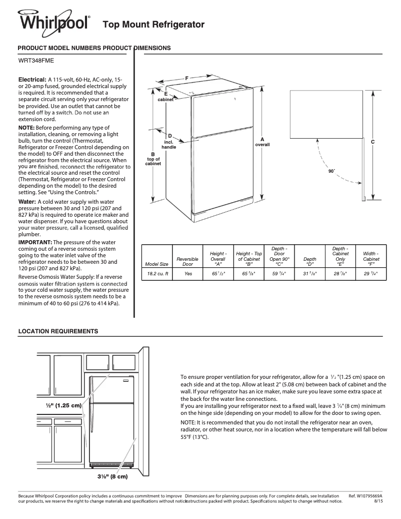Image de la première page du manuel de l'appareil WRT348FME