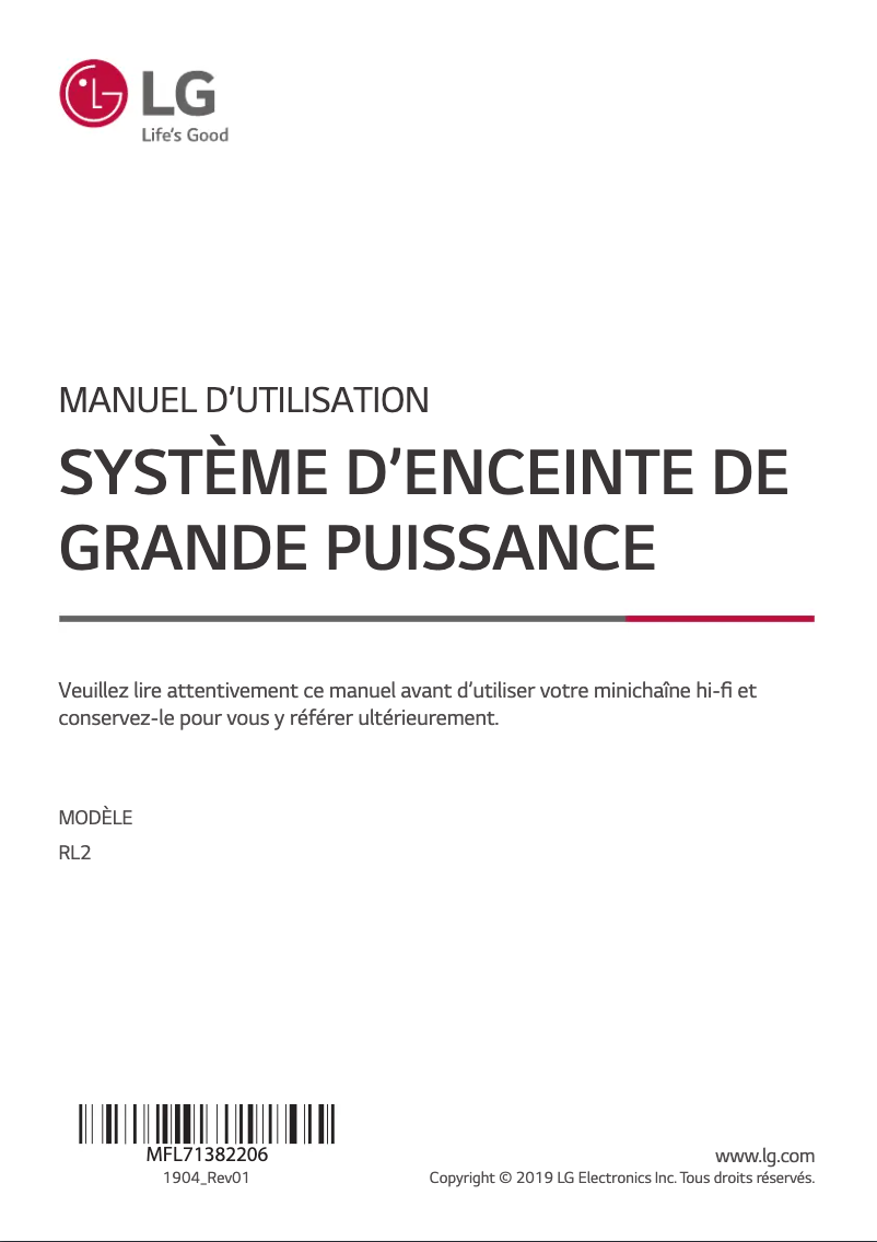 Page n°1 - Manuel utilisateur LG RL2