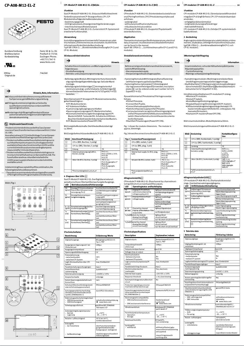 Page 1 de la notice Manuel utilisateur Festo CP-A08-M12-EL-Z