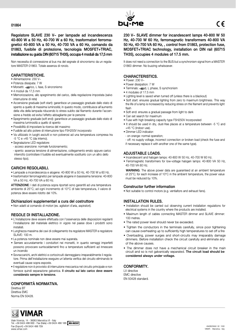 Page 1 de la notice Manuel utilisateur Vimar 01864
