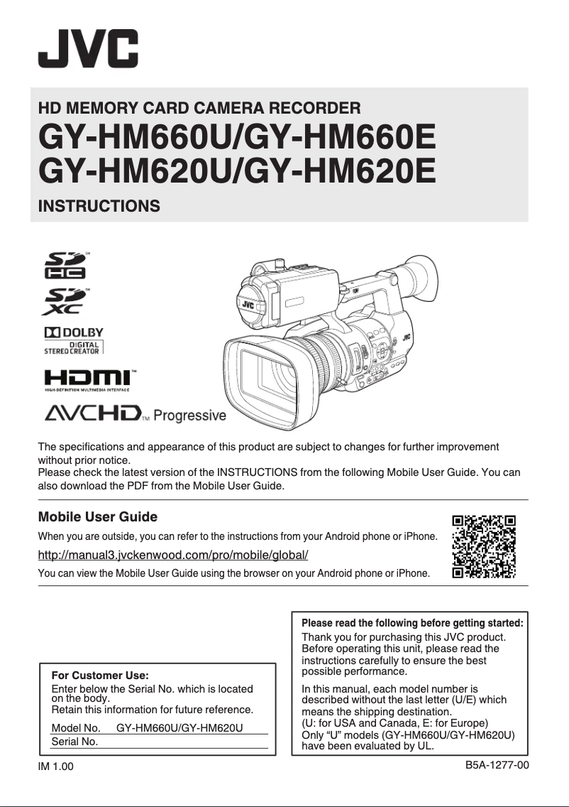 Page n°1 - Manuel utilisateur JVC GY-HM660E