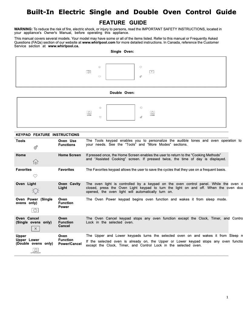 Page 1 de la notice Informations de garantie Whirlpool WOS51EC7HS