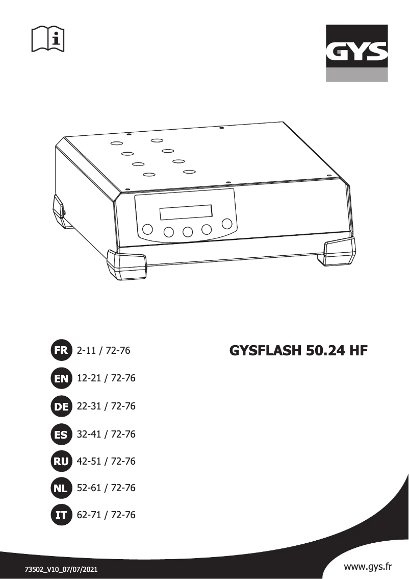 Page n°1 - Manuel utilisateur GYS Gysflash 50.24 HF