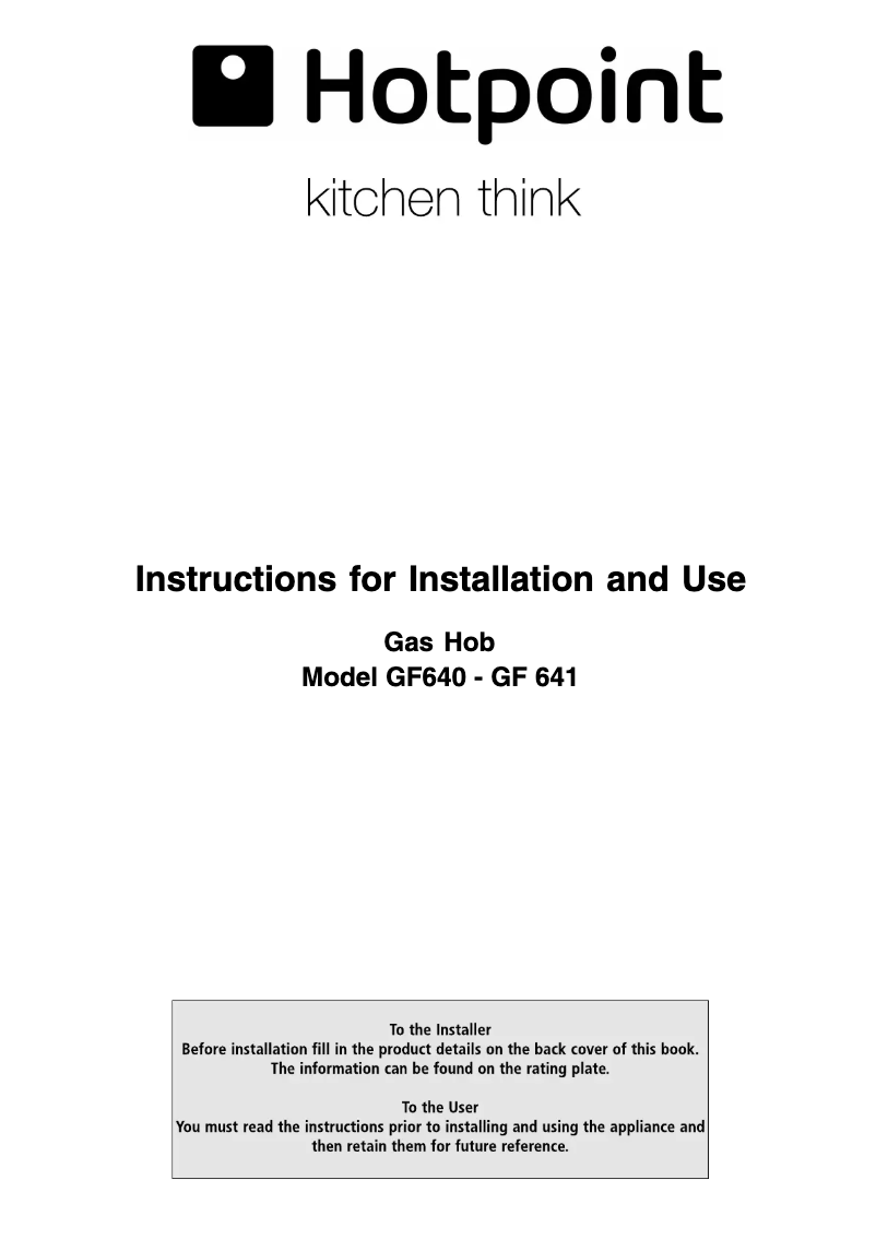 Page n°1 - Manuel utilisateur Hotpoint GF640X