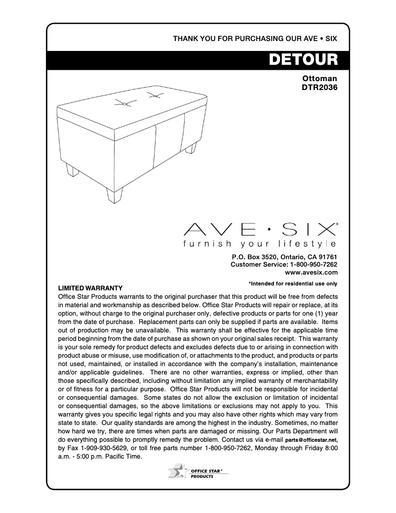 Page n°1 - Manuel utilisateur Ave Six Detour DTR2036