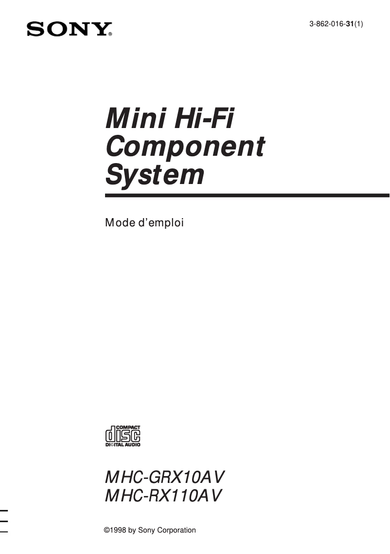 Image de la première page du manuel de l'appareil MHC-RX110AV