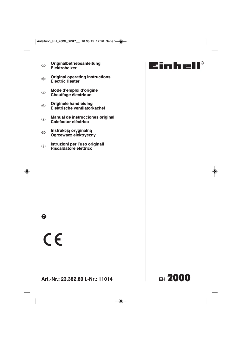 Page 1 de la notice Mode d'emploi Einhell EH 2000