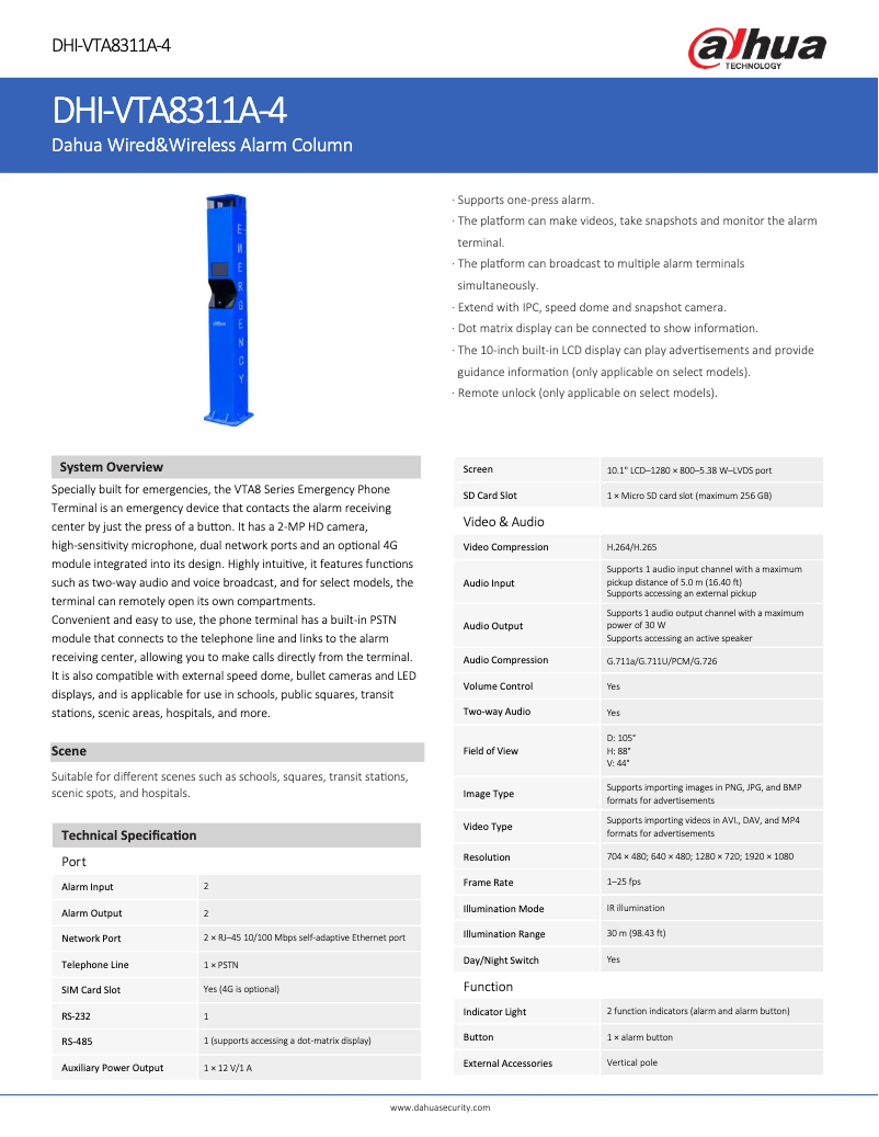 Page n°1 - Fiche technique Dahua Technology VTA8311A-4