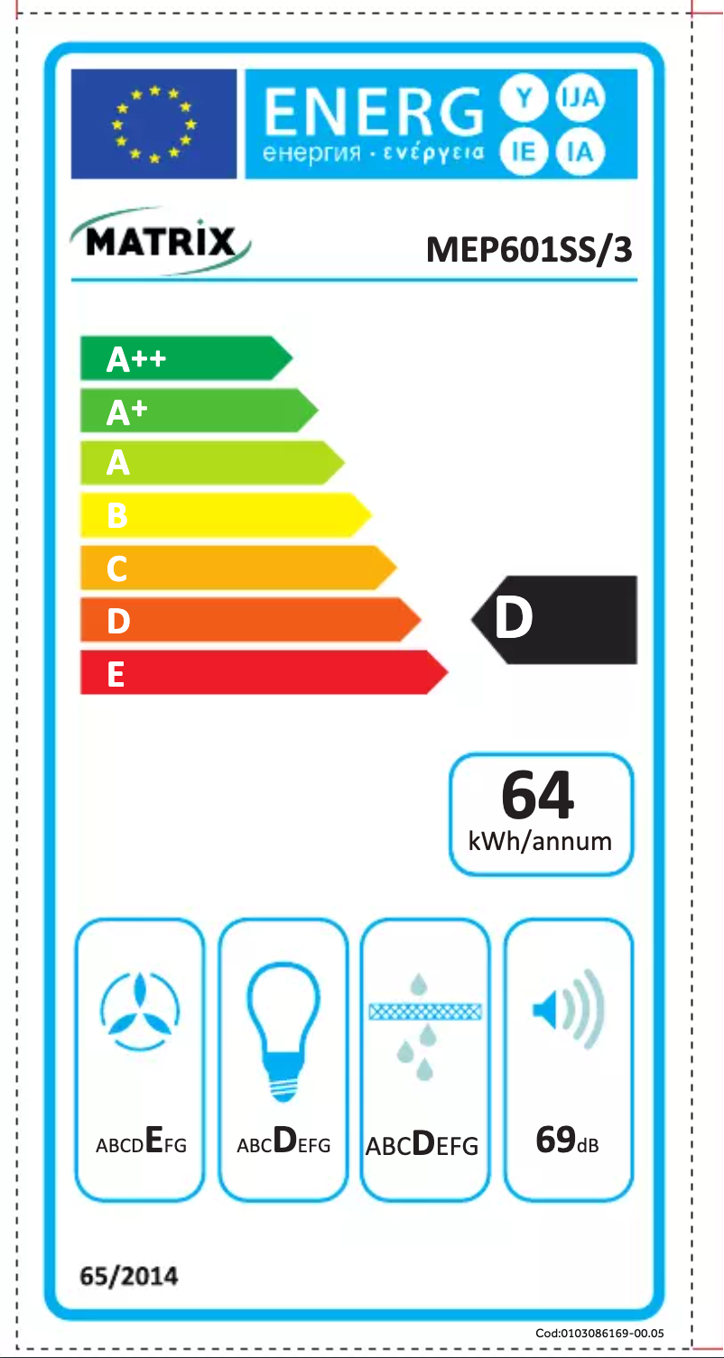 Page 1 de la notice Label énergétique Matrix MEP601SS