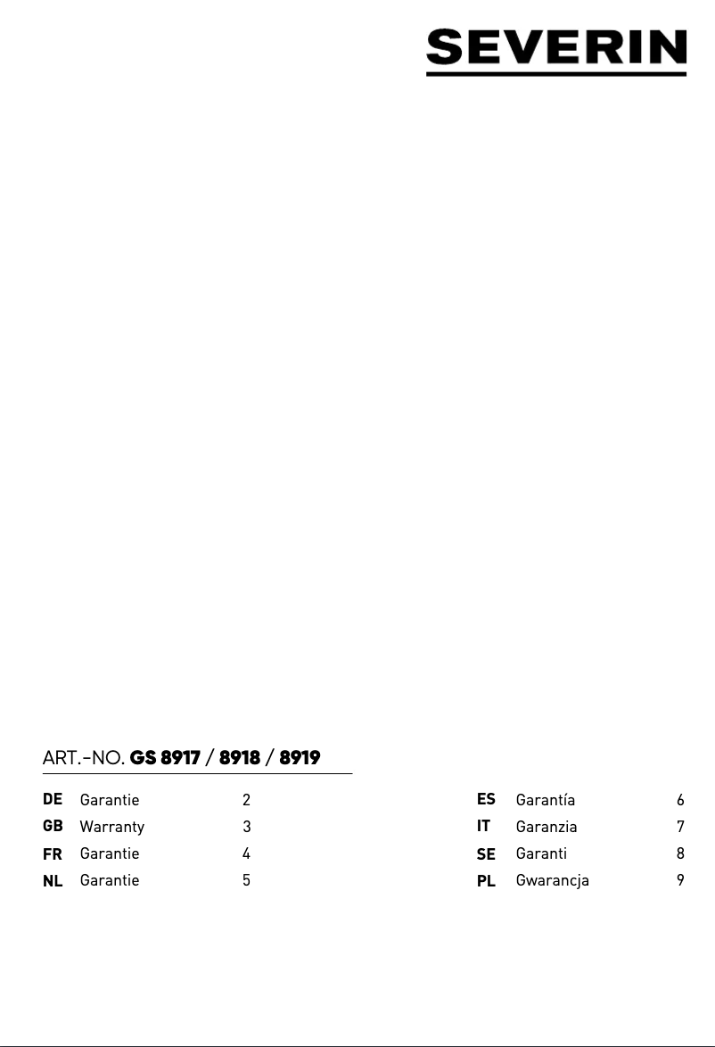 Page 1 de la notice Informations de garantie Severin RKG 8917