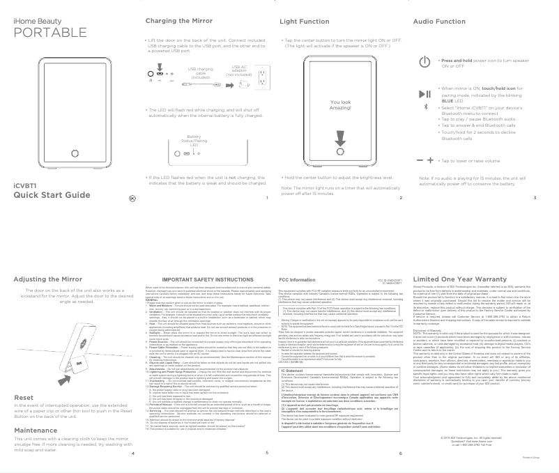 Page n°1 - Manuel utilisateur iHome ICVBT1