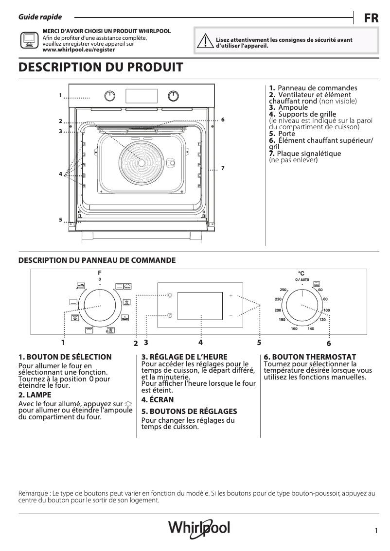 Page 1 de la notice Manuel utilisateur Whirlpool OMR553CR0X