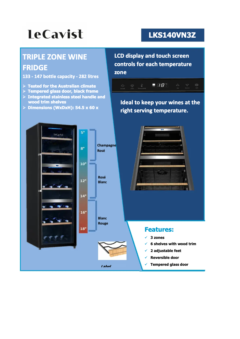 Page 1 de la notice Fiche technique LeCavist LKS140VN3Z