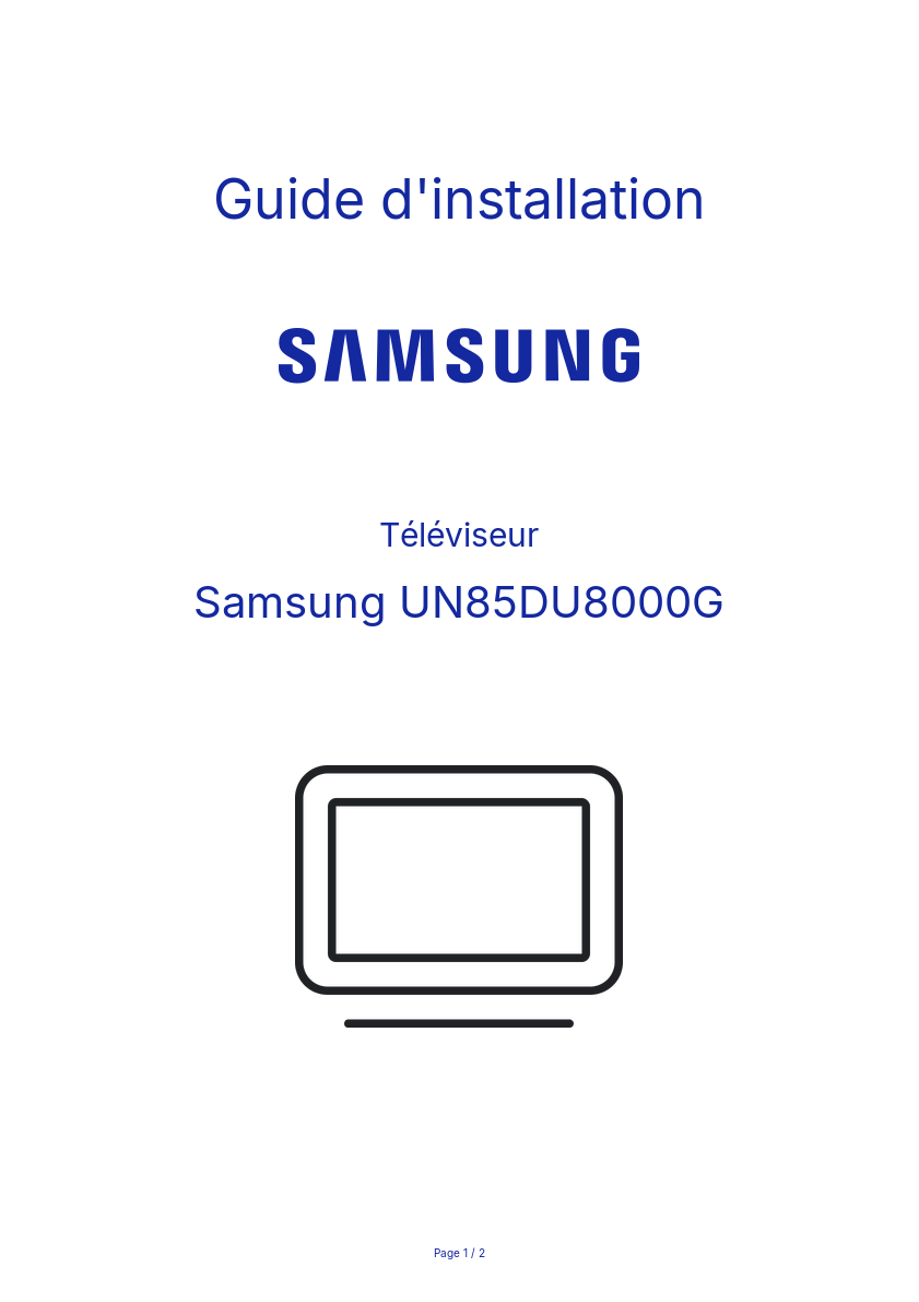 Page n°1 - Guide d'installation Samsung UN85DU8000G