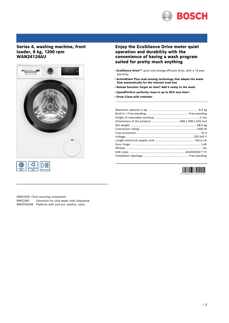 Image de la première page du manuel de l'appareil WAN24124AU