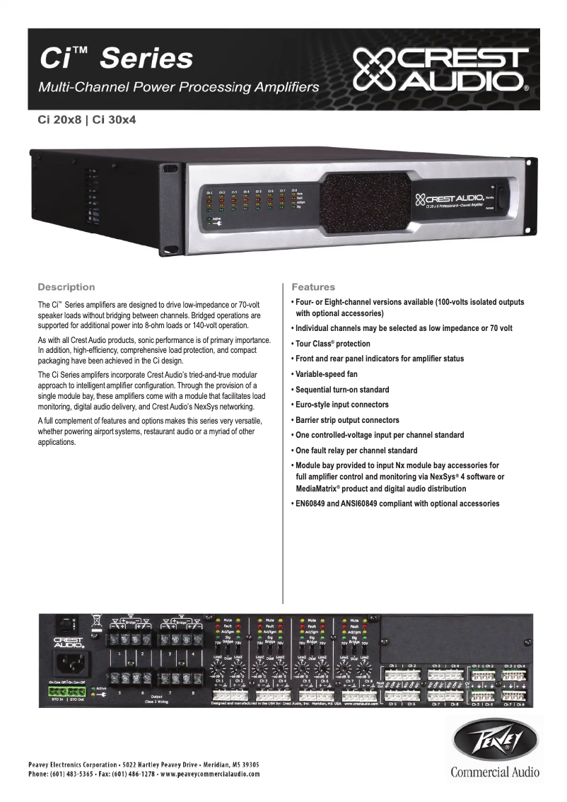 Page 1 de la notice Fiche technique Crest Audio Ci 30×4