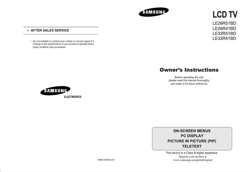 Page 1 de la notice Manuel utilisateur Samsung LE32R41BD