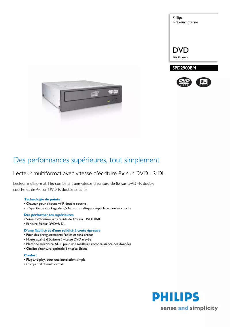 Page n°1 - Fiche technique Philips SPD2900BM