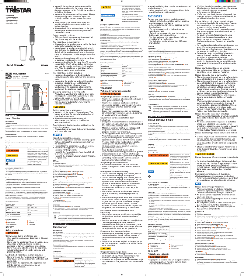 Page n°1 - Manuel utilisateur TriStar MX-4855