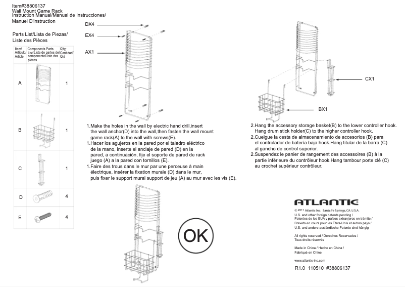 Página 1 del manual Manual de usuario Atlantic Wall Mount Game Rack