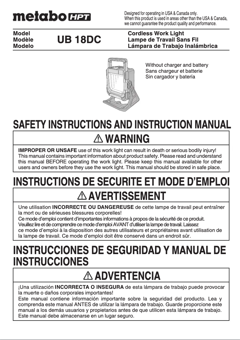 Page 1 de la notice Manuel utilisateur HiKOKI UB 18DC