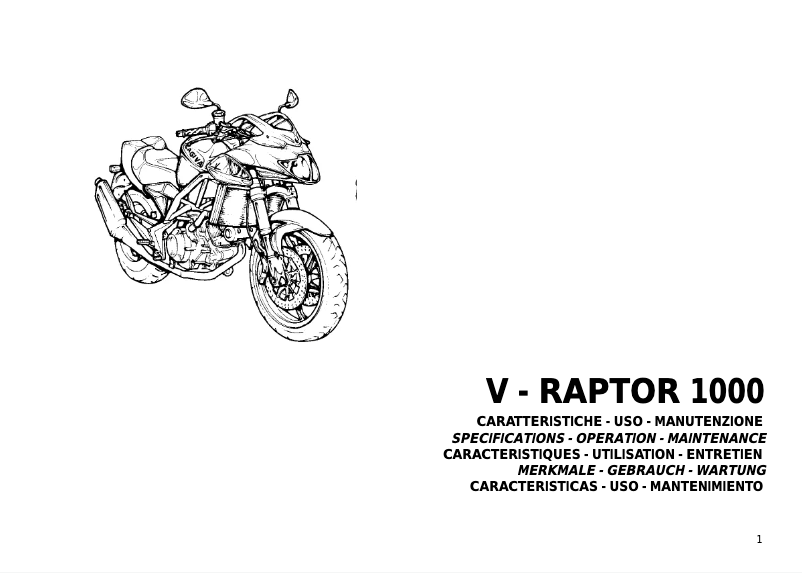 Image de la première page du manuel de l'appareil V-Raptor 1000 (2001)