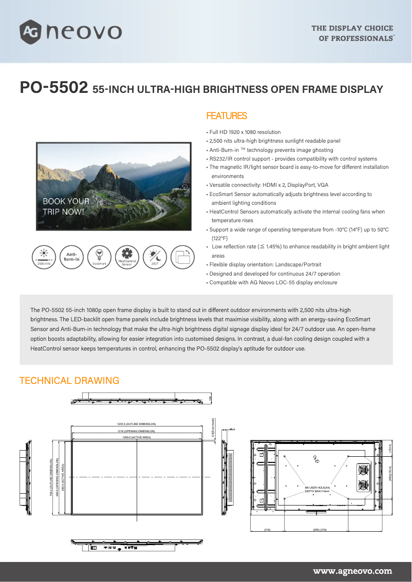 Page 1 de la notice Fiche technique AG Neovo PO-5502