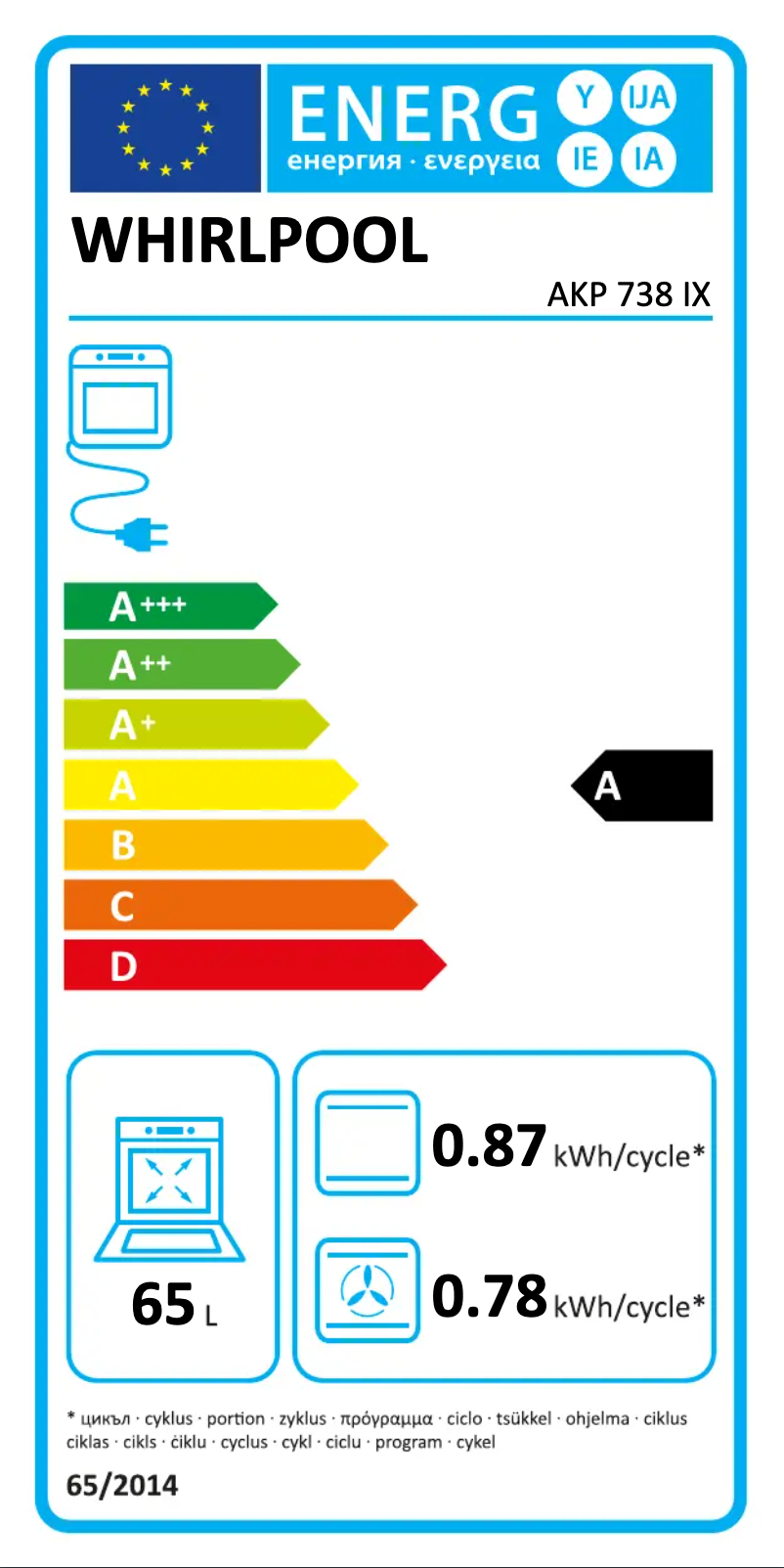 Page n°1 - Label énergétique Whirlpool AKP 738 IX