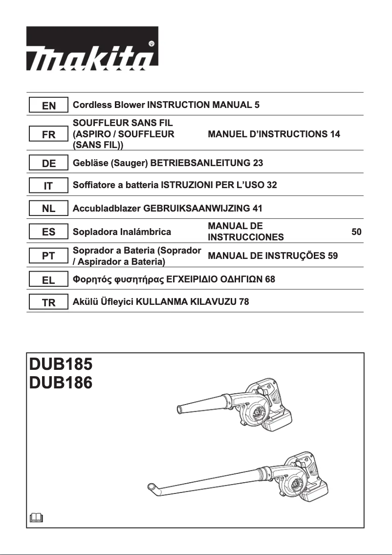 Page 1 de la notice Manuel utilisateur Makita DUB185RT