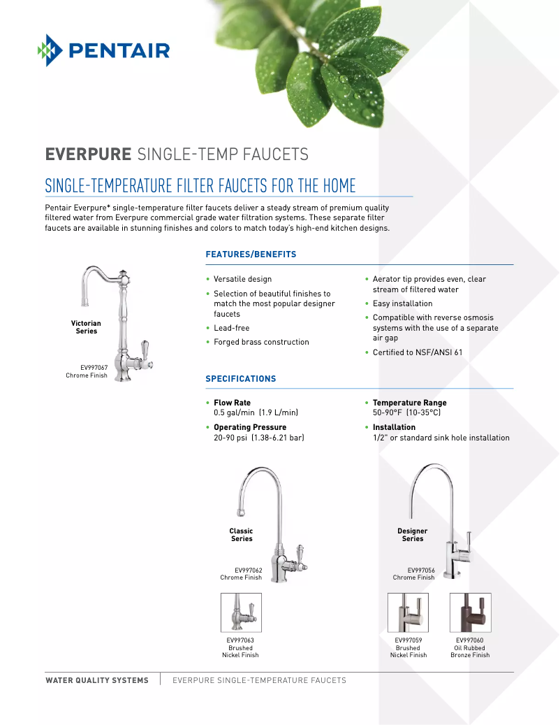 Page 1 of the manual Technical Sheet Everpure Single Temperature Classic