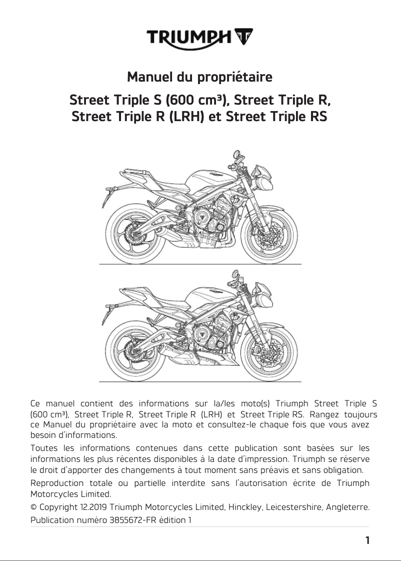 Page 1 de la notice Manuel utilisateur Triumph Street Triple
