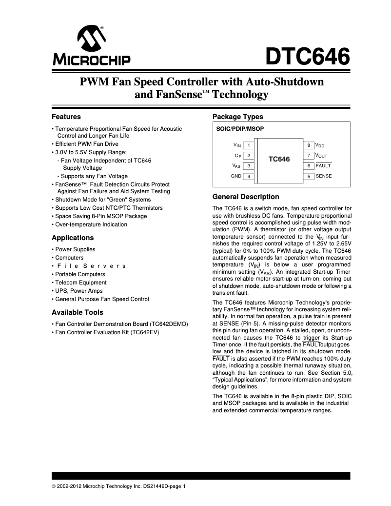 Page 1 de la notice Fiche technique Microchip TC646