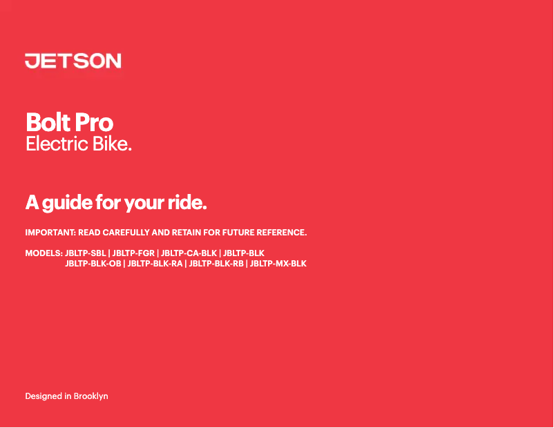 Page 1 de la notice Manuel utilisateur Jetson Bolt Pro