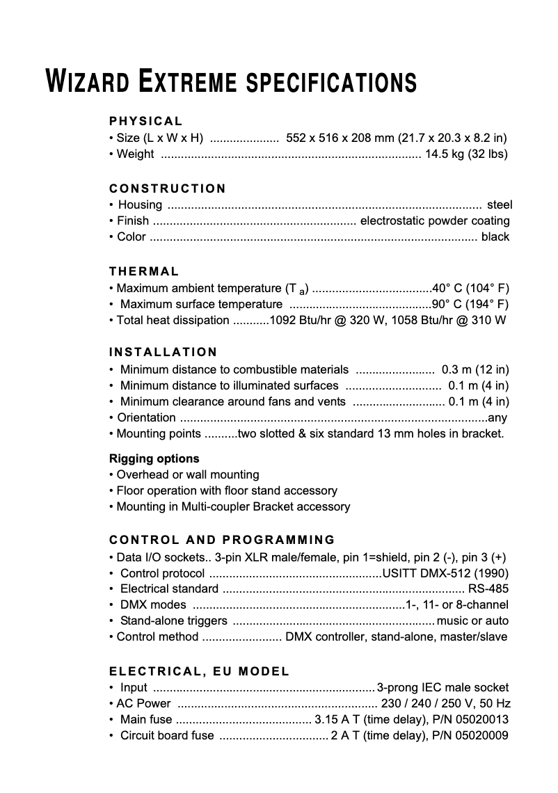 Image de la première page du manuel de l'appareil Wizard Extreme