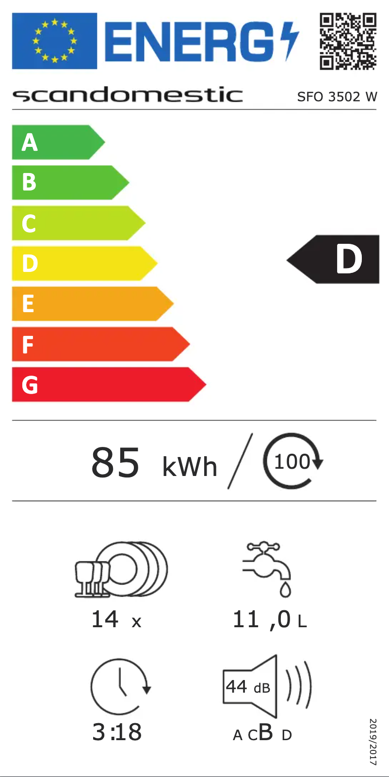 Page n°1 - Label énergétique Scandomestic SFO 3502 W