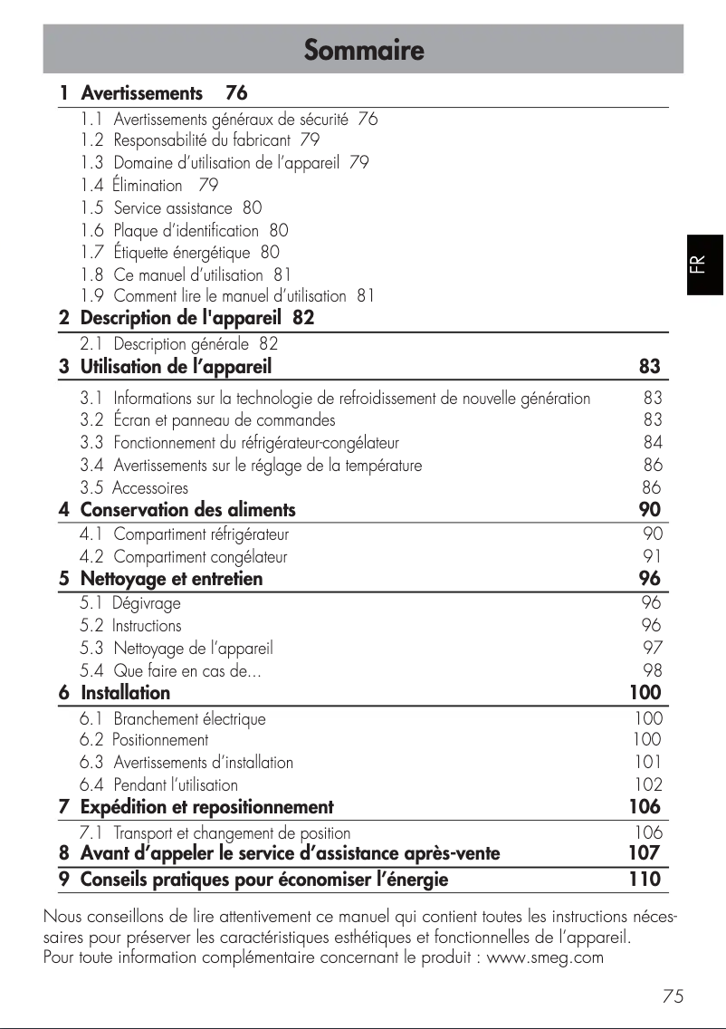 Página 1 del manual Ficha técnica Smeg FAB38RBL